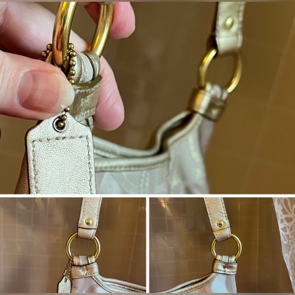 Coach Signature Tan/Metallic Gold Crossbody #M1176-F18478 EXCELLENT CONDITION - Picture 7 of 15